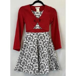 Bonnie Jean Girls Dress Size‎ 12 Red Black White Damask Fit Flare NWT Fancy